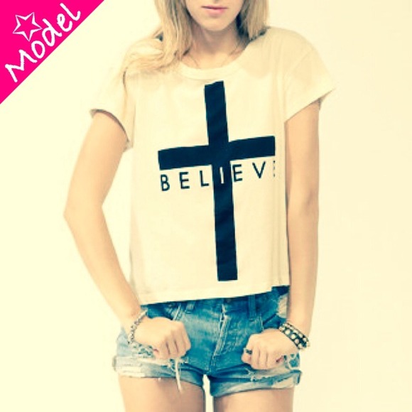 Forever 21 “Believe” top with cross