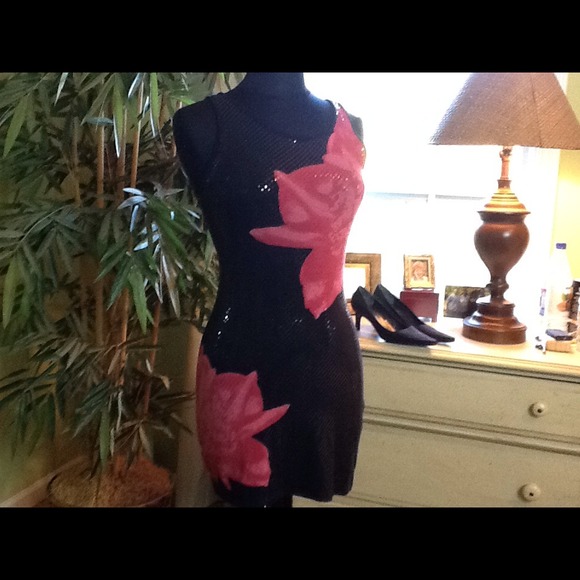 Black sequin Express dress with pink accents.  S
