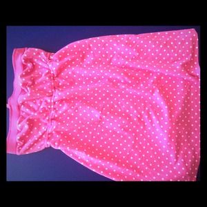 Pink polka dot dress.