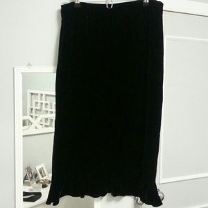 Black velvet skirt with ruffle bottom