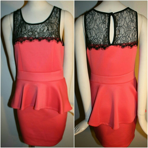 SOLD Pink and black Peplum dress