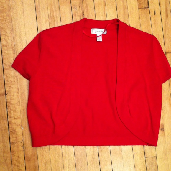 Short red cap sleeve sweater