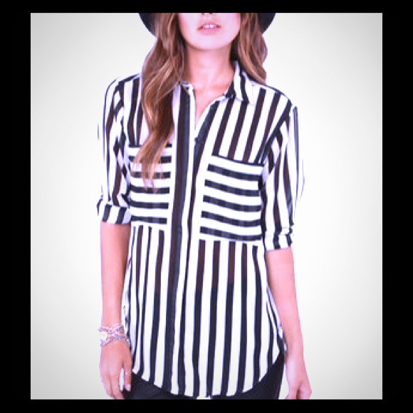 Tops - Black and white striped top