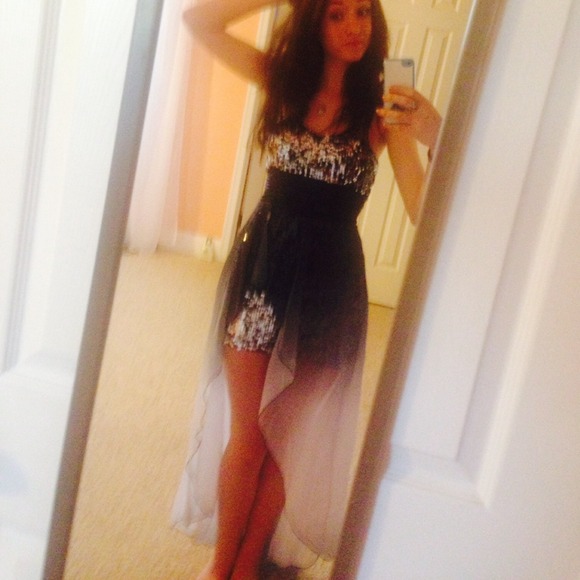 Strapless Hi-low dress : Sparkley Black and White!
