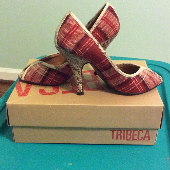 Red Plaid and Snakeskin Heels