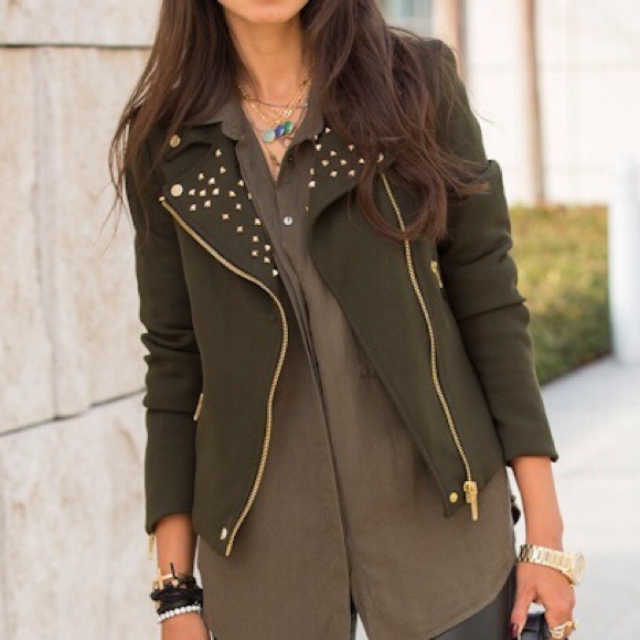 Zara Jackets & Blazers - Zara Green Studded Motorcycle Blazer S