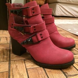 Red moto booties
