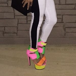 Multicolor neon heels