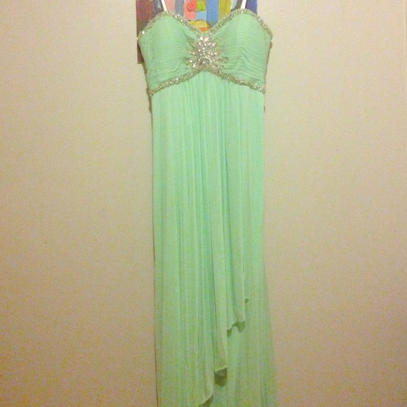 Teal Strapless Prom Dress