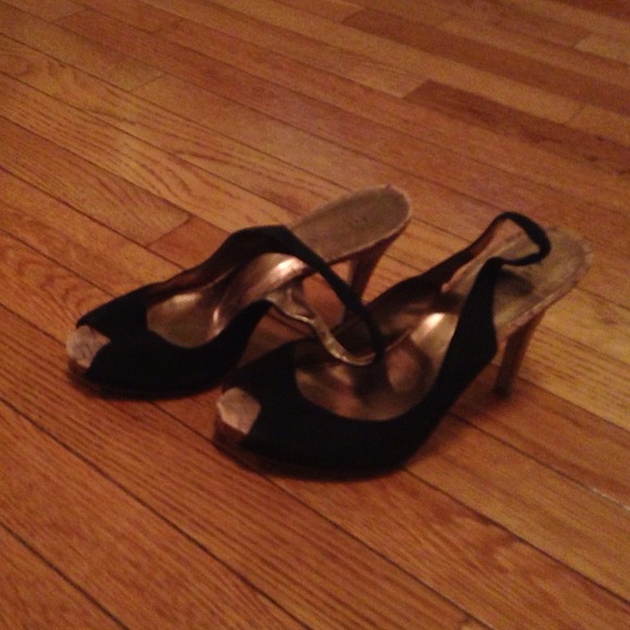 Black peep toe sling backs