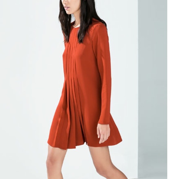 Red long sleeve dress zara clothing