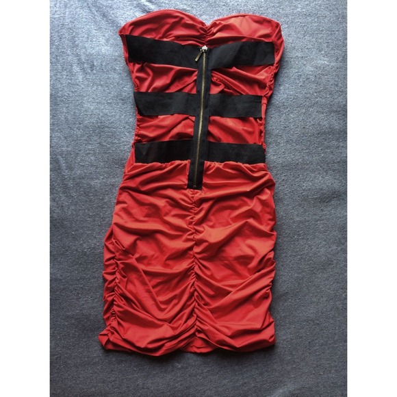 Red strapless dress with caged back