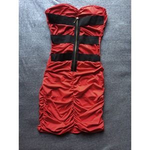 Red strapless dress with caged back