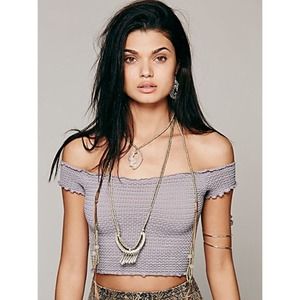 Dark Grey Ruffle Off the Shoulder Crop Top