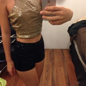 Black sequin high waisted shorts