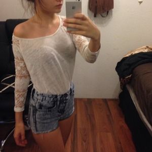 White with lace mid sleeve top