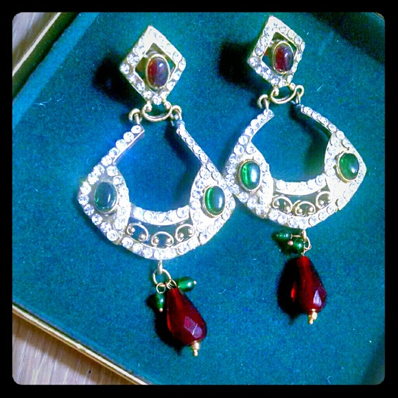 Indian authentic diamond and stone earrings