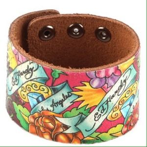 Ed Hardy Rose Crackled Leather Bracelet