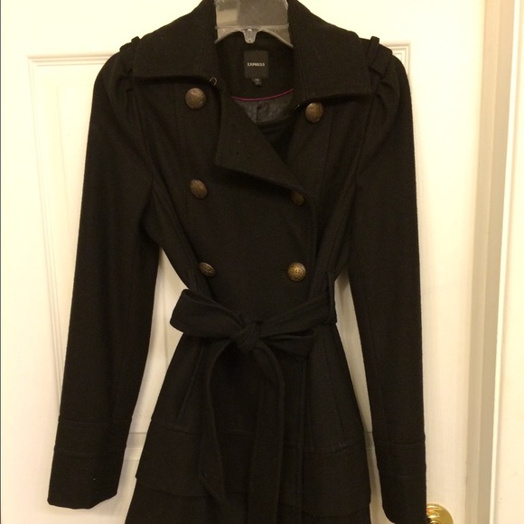 Express Black Peacoat w/ ruffles