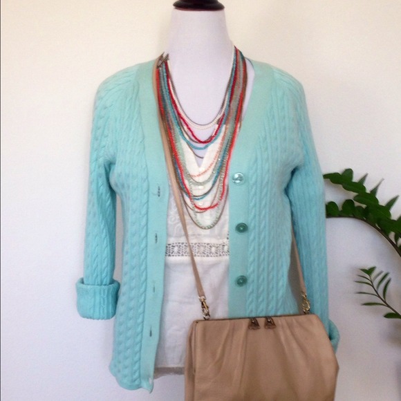 Aqua Cable Knit Button Down Cardigan