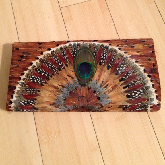 Stunning REAL peacock and feather clutch.