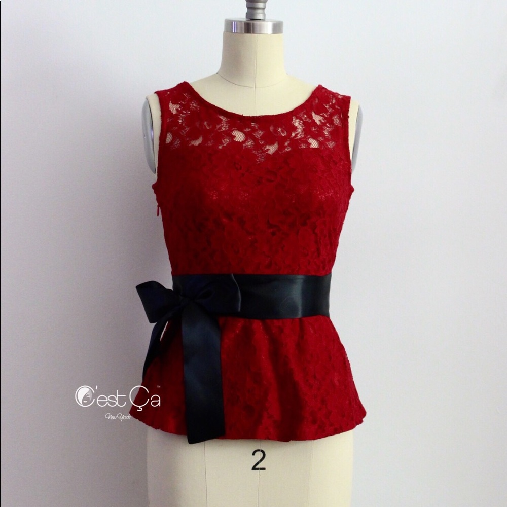 NWT Wine Red Burgundy Lace Peplum Blouse Top