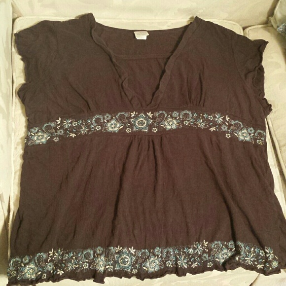**SOLD ON MERC** Glitter flower brown babydoll tee - Picture 1 of 4