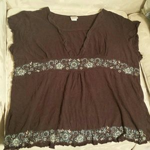 **SOLD ON MERC** Glitter flower brown babydoll tee