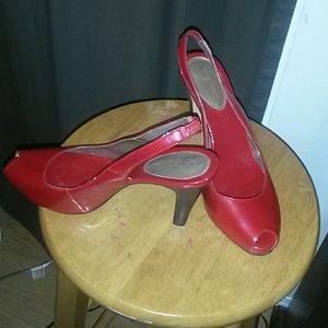 Red open toe high heels