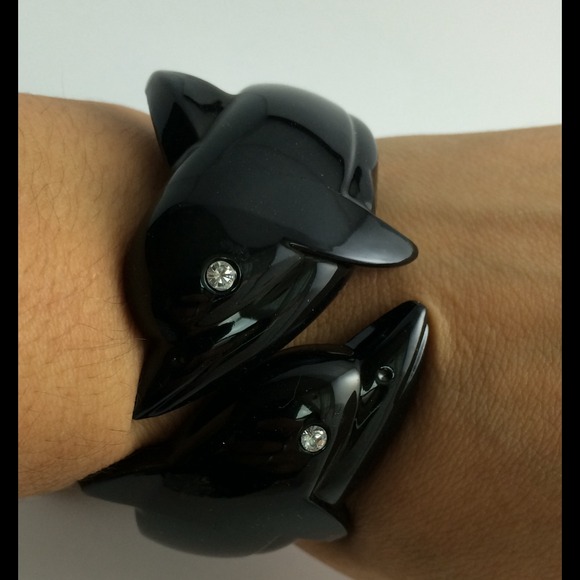 Dolphin Black Sea ocean hinged bangle bracelet - Picture 2 of 9