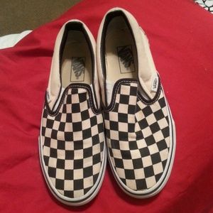 Light pink and black Checkered Vans