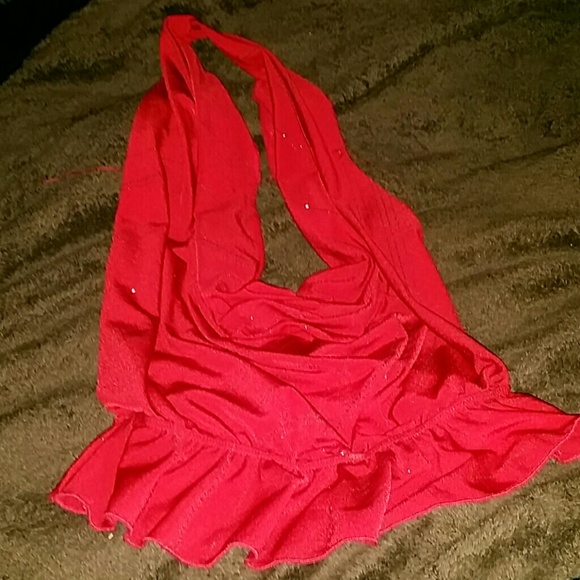 Sexy red halter over neck top