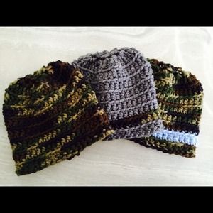 Set of 3 Crocheted Boys Camouflage Baby Hats