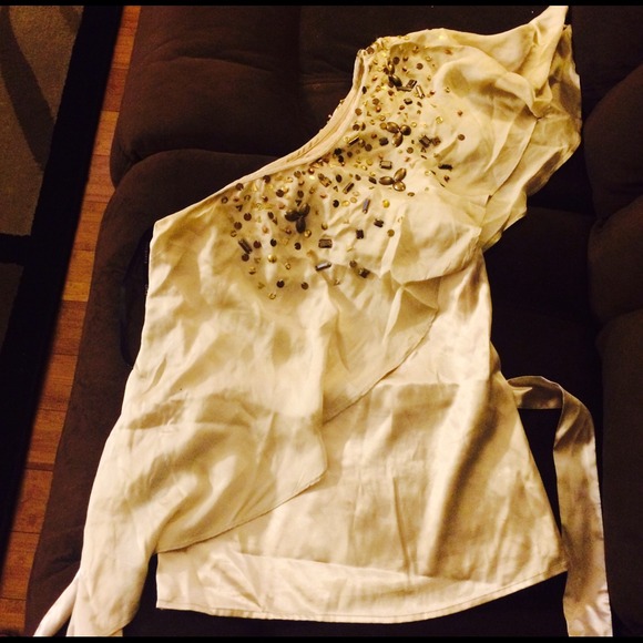BEBE Gold One Shoulder Top.