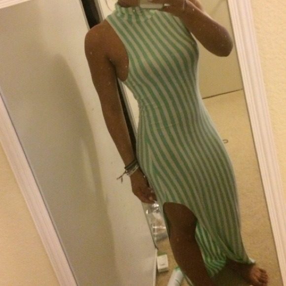 Tiffany blue/aqua stripes maxi dress