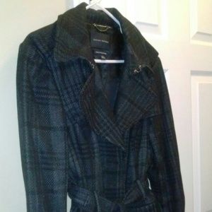 Banana Republic plaid trench coat charcoal Gray