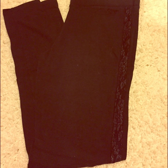 VS PINK Leggings black with sparkle/lace stripe