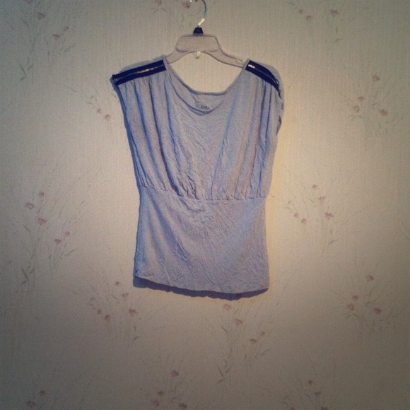 Grey top with zipper up short sleeve embellishment