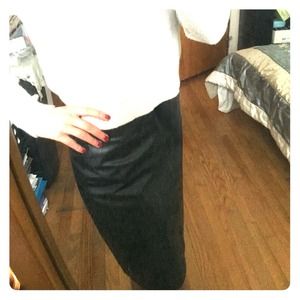 High waisted black leather skirt