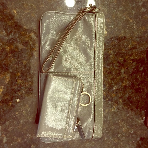 Coach grey patent clutch & wallet