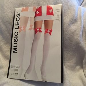 Music Legs thigh hi sexy opaque with embroiled bow