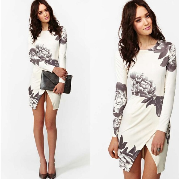 Australian floral dress w/ asymmetric wrap skirt