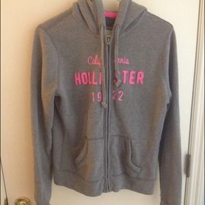 Grey and pink Hollister zip up hoodie