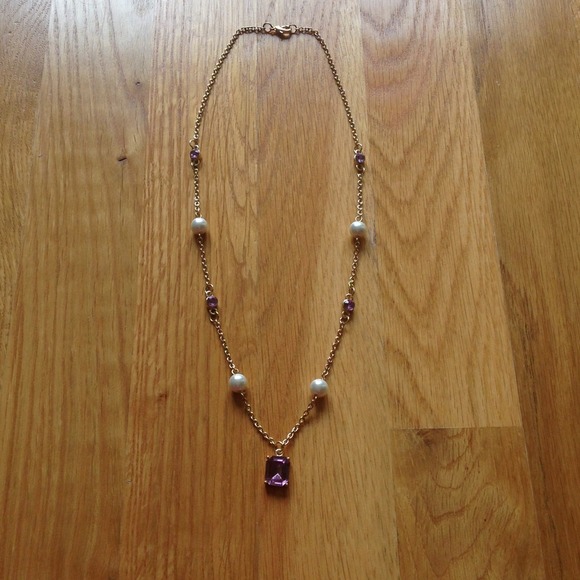 Gold, purple and pearl necklace - Picture 2 of 2
