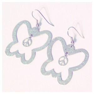 Hand painted Butterfly Peace Sign Earrings Silver