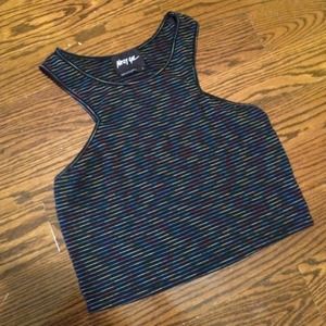 NASTY GAL Rainbow geometric stripe crop top -   L