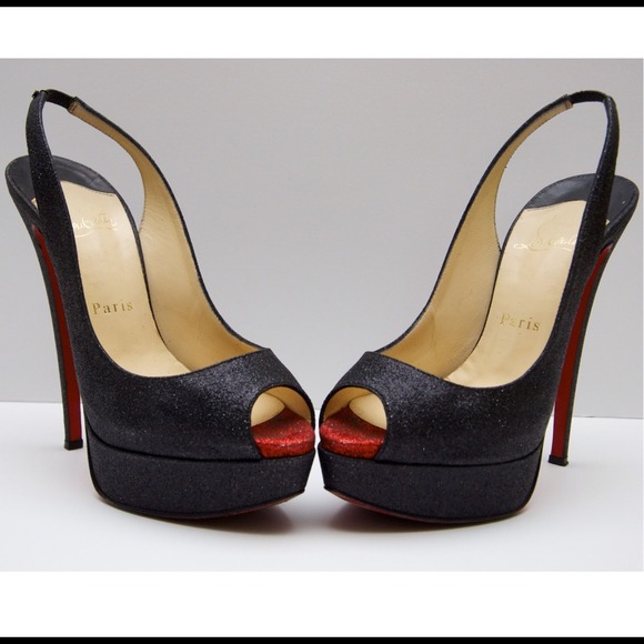 Christian Louboutin Lady Peep Sling Glitter Heel - Picture 1 of 4