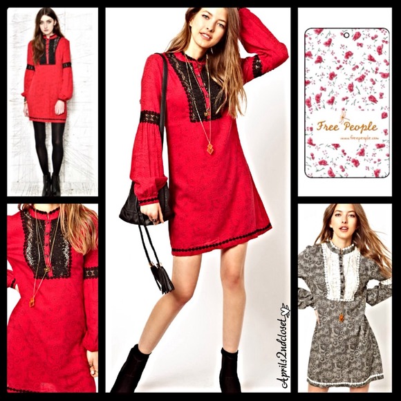 Free People Dresses & Skirts - Red Dress Free People 'Tribal Grunge'