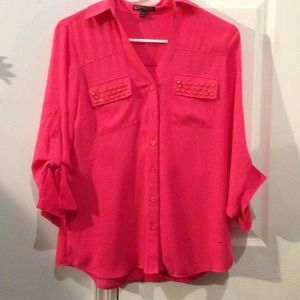 Coral button down top