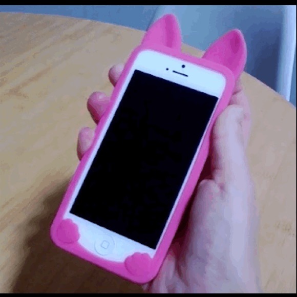 Pink iPhone 5 / 5s rubber cat ears cell phone case